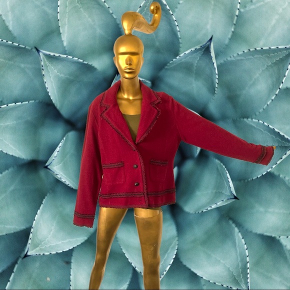 Gorgeous frayed ends boiled wool sweater-jacket by Karl Lagerfeld Paris - Picture 2 of 8